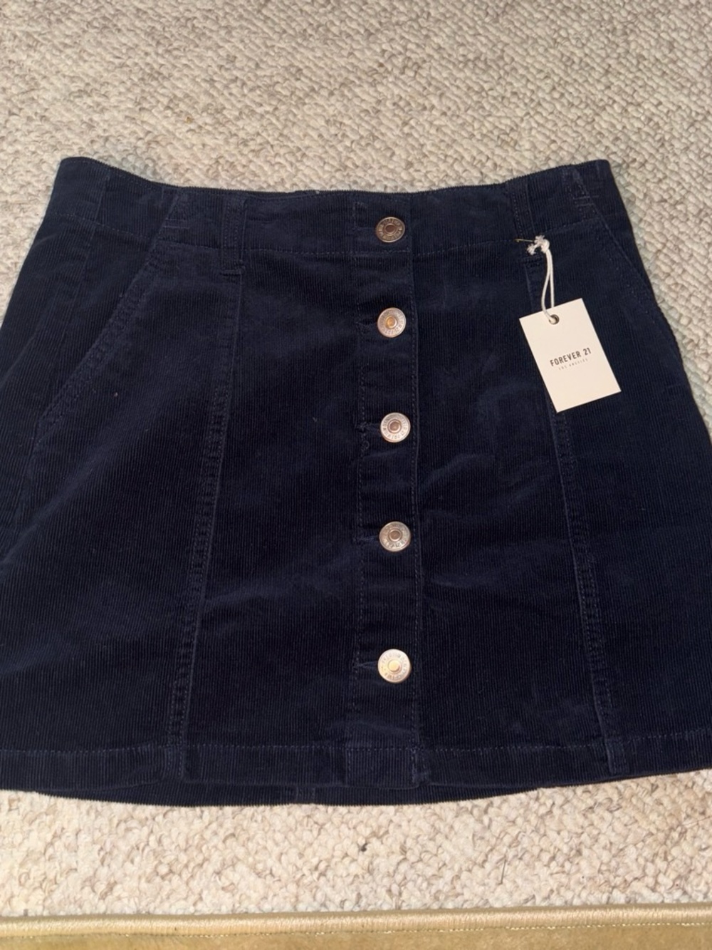 Forever 21 Navy Button-Front Corduroy Mini Skirt